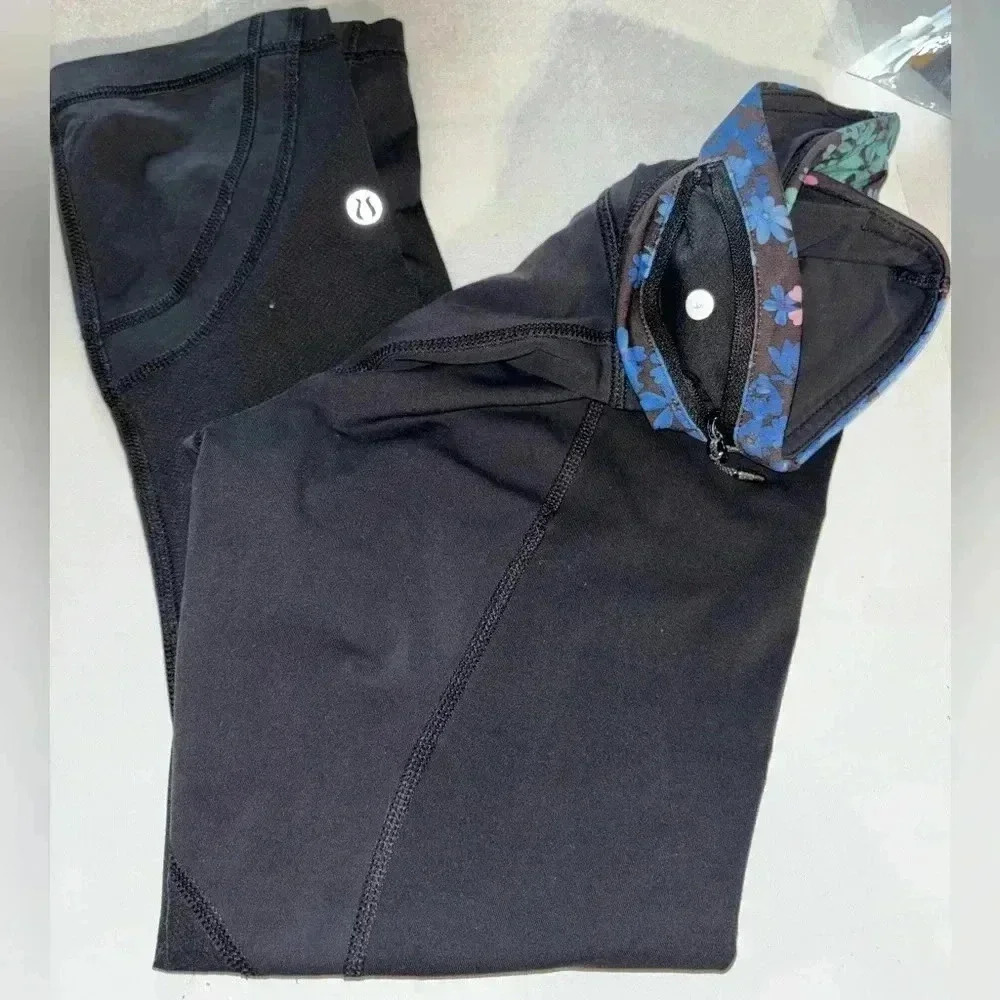 (#13)NWOTLululemonWomen'sSize4Run Inspire Crop II Black Petal Pop Multi Leggings